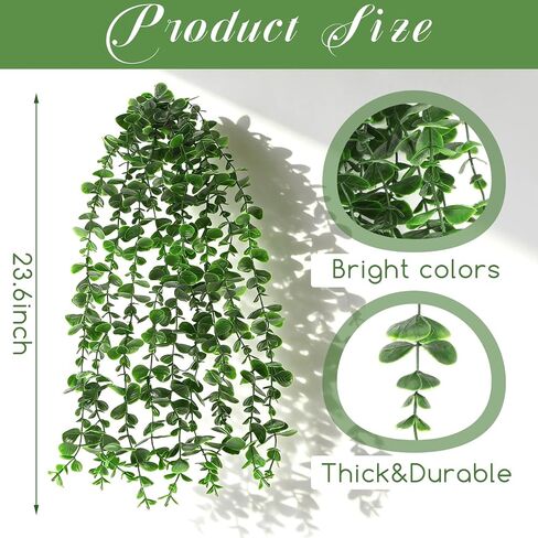 6 Pack Artificial Eucalyptus Hanging Plants 21.65 Inch Fake Hanging Greenery Plants UV Resistant Faux Trailing Vine for Indoor Outdoor Bedroom Living Room Wall Patio Porch Shelf Decor in Saudi Arabia