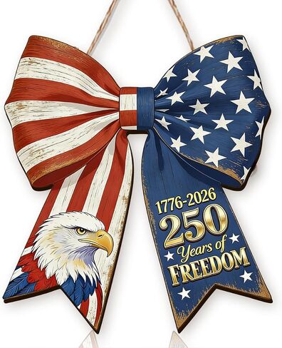 Patriotic Wreath for‌ Front Door 250th Anniversary Wreath 4th Of July Door Hanger American Bow Eagle 1776-2026 Patriotic Independence Day Wooden Wall Decor for‌ Home Porch Outdoor Decor Sign in Saudi Arabia
