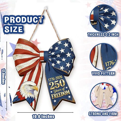 Patriotic Wreath for‌ Front Door 250th Anniversary Wreath 4th Of July Door Hanger American Bow Eagle 1776-2026 Patriotic Independence Day Wooden Wall Decor for‌ Home Porch Outdoor Decor Sign in Saudi Arabia