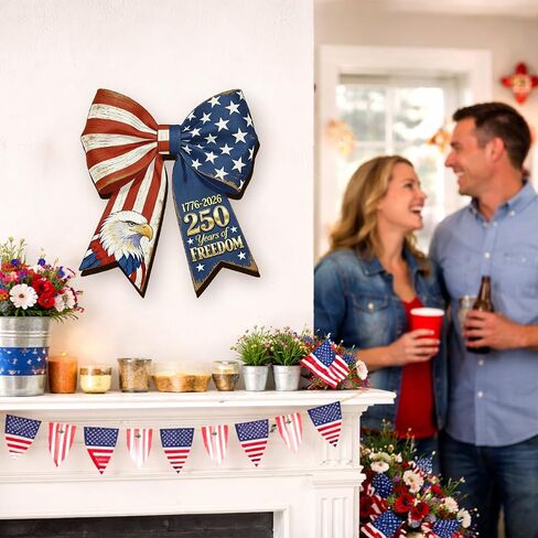 Patriotic Wreath for‌ Front Door 250th Anniversary Wreath 4th Of July Door Hanger American Bow Eagle 1776-2026 Patriotic Independence Day Wooden Wall Decor for‌ Home Porch Outdoor Decor Sign in Saudi Arabia