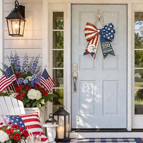 Patriotic Wreath for‌ Front Door 250th Anniversary Wreath 4th Of July Door Hanger American Bow Eagle 1776-2026 Patriotic Independence Day Wooden Wall Decor for‌ Home Porch Outdoor Decor Sign in Saudi Arabia