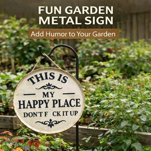 12 * 12in Funny Garden Metal Sign,This Is My Happy Place Don'T F It Up | Round Vintage Wall Decor, Rustic Farmhouse Hanging Plaque with Bold Humor for Home Office Porch Bar Cabin in Saudi Arabia