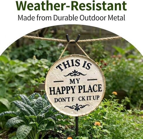 12 * 12in Funny Garden Metal Sign,This Is My Happy Place Don'T F It Up | Round Vintage Wall Decor, Rustic Farmhouse Hanging Plaque with Bold Humor for Home Office Porch Bar Cabin in Saudi Arabia