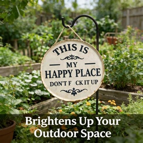 12 * 12in Funny Garden Metal Sign,This Is My Happy Place Don'T F It Up | Round Vintage Wall Decor, Rustic Farmhouse Hanging Plaque with Bold Humor for Home Office Porch Bar Cabin in Saudi Arabia