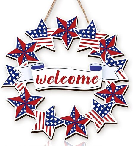 Patriotic Wreath for‌ Front Door 250th Anniversary Wreath 4th Of July Door Hanger American Bow Eagle 1776-2026 Patriotic Independence Day Wooden Wall Decor for‌ Home Porch Outdoor Decor Sign in Saudi Arabia