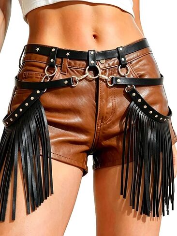Yonamix Cowgirl Fringe Belt Leather Western Belts for Women | Tassel Waist Belt Accessories for Country Concert in Saudi Arabia
