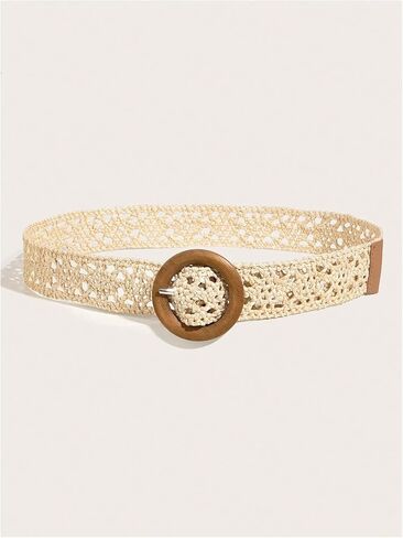 SHENHE Women's Straw Woven Belt Wide Braided Round Wooden Buckle Boho Waist Belt in Saudi Arabia