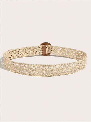 SHENHE Women's Straw Woven Belt Wide Braided Round Wooden Buckle Boho Waist Belt in Saudi Arabia