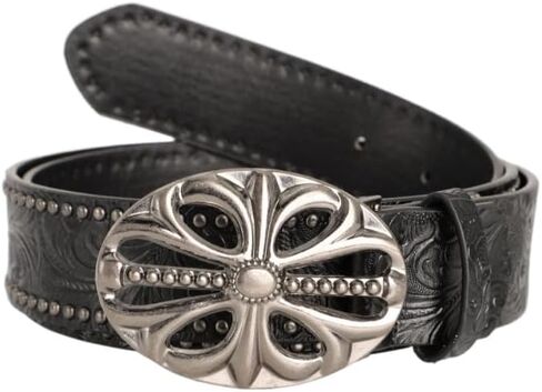 Y2K-Studded-Belt for Women & Men - Alt Emo Gothic Vintage Black Western Flower Leather Cowboy Cowgirl Belt for Jeans in Saudi Arabia