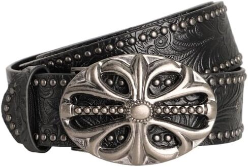 Y2K-Studded-Belt for Women & Men - Alt Emo Gothic Vintage Black Western Flower Leather Cowboy Cowgirl Belt for Jeans in Saudi Arabia