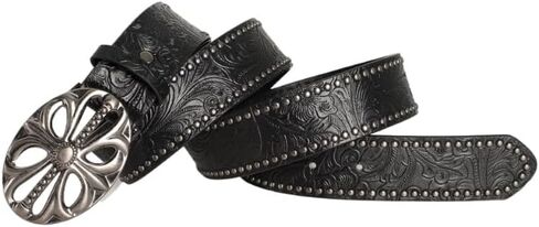 Y2K-Studded-Belt for Women & Men - Alt Emo Gothic Vintage Black Western Flower Leather Cowboy Cowgirl Belt for Jeans in Saudi Arabia