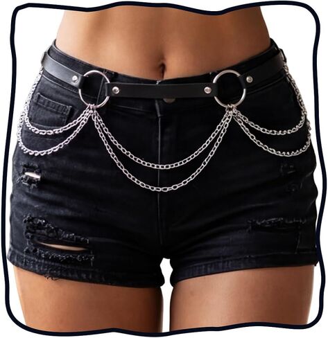 Zoestar Women's Leather Waist Chain Belt Black Fashion Rave Body Accessories in Kuwait