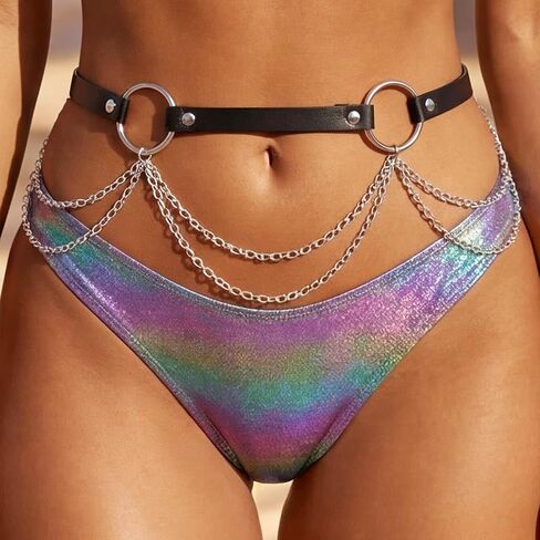 Zoestar Women's Leather Waist Chain Belt Black Fashion Rave Body Accessories in Kuwait