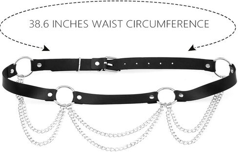 Zoestar Women's Leather Waist Chain Belt Black Fashion Rave Body Accessories in Kuwait