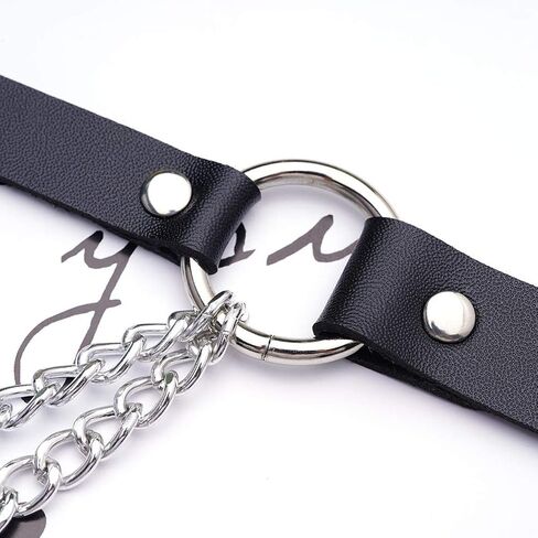 Zoestar Women's Leather Waist Chain Belt Black Fashion Rave Body Accessories in Kuwait