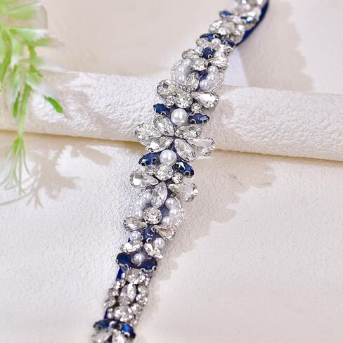 Navy Blue Rhinestone Belt Adjustable Length Bridal Ball Gown Belt Beauty Pageant Dress Waist Cover in Saudi Arabia