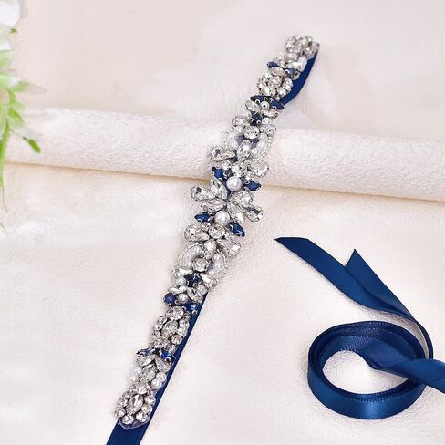 Navy Blue Rhinestone Belt Adjustable Length Bridal Ball Gown Belt Beauty Pageant Dress Waist Cover in Saudi Arabia
