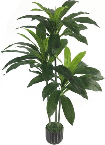 Artificial Plants Indoor - 4ft Artificial Dracaena Tree - Fake Tree Realistic Fake Indoor Plant with Zero Maintenance Leaves - Faux Plants Indoor for Home Decor, Large Artificial Plants Indoor in Saudi Arabia