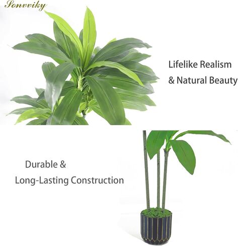 Artificial Plants Indoor - 4ft Artificial Dracaena Tree - Fake Tree Realistic Fake Indoor Plant with Zero Maintenance Leaves - Faux Plants Indoor for Home Decor, Large Artificial Plants Indoor in Saudi Arabia