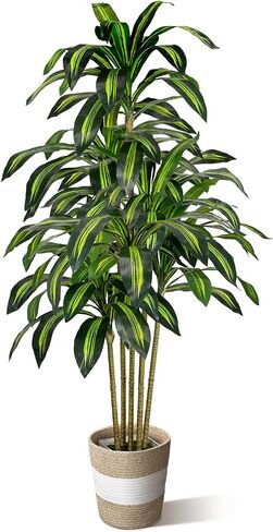 5FT Artificial Dracaena Tree - Tall Faux Dracaena with White Planter, Artificial Plants Indoor, Fake Plant Build Boho-Chic Basket, Fake Tree for Outdoor Home Office Decor in Saudi Arabia