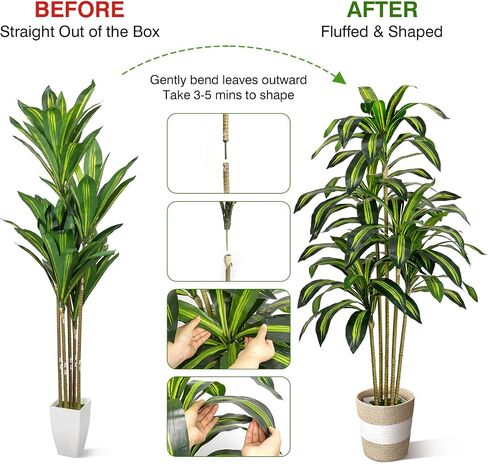 5FT Artificial Dracaena Tree - Tall Faux Dracaena with White Planter, Artificial Plants Indoor, Fake Plant Build Boho-Chic Basket, Fake Tree for Outdoor Home Office Decor in Saudi Arabia