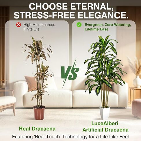 5FT Artificial Dracaena Tree - Tall Faux Dracaena with White Planter, Artificial Plants Indoor, Fake Plant Build Boho-Chic Basket, Fake Tree for Outdoor Home Office Decor in Saudi Arabia