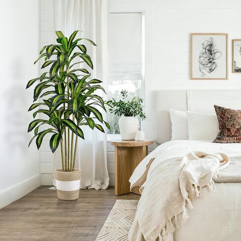 5FT Artificial Dracaena Tree - Tall Faux Dracaena with White Planter, Artificial Plants Indoor, Fake Plant Build Boho-Chic Basket, Fake Tree for Outdoor Home Office Decor in Saudi Arabia