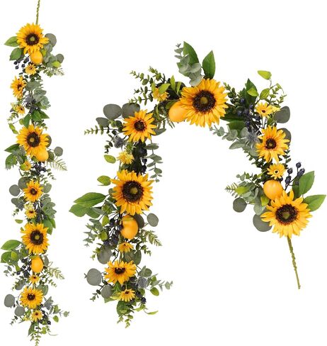 22 Inch Sunflower Wreath and Lemon Wreath for Front Door Decor, UV Resistant Spring Summer Wreath, Waterproof Artificial Floral Wreath for Farmhouse Fall Transition in Saudi Arabia