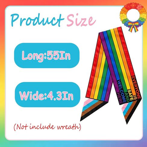 Rainbow Wreath Sash for Front Door 55x 4.3 Inch Everyone is Safe Welcome and Here Wreath Sash LGBTQ Gay Pride Wreath for Pride Outdoor Indoor Decorations in Saudi Arabia