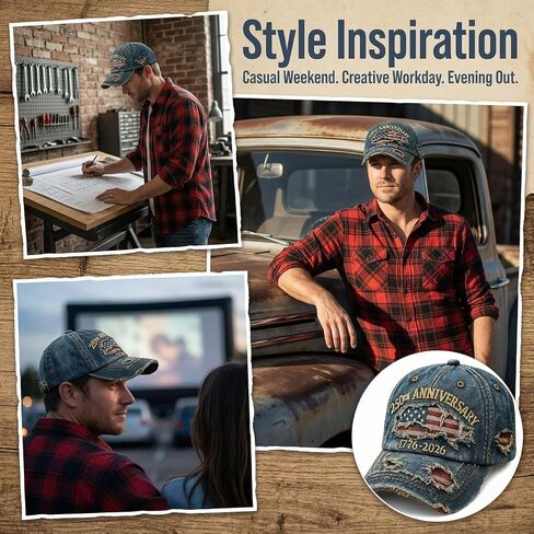 قبعة الذكرى السنوية الـ 250 - قبعة بيسبول قابلة للتعديل ومطرزة على الطراز الأمريكي الوطني للرجال والنساء باللون الأزرق in Kuwait
