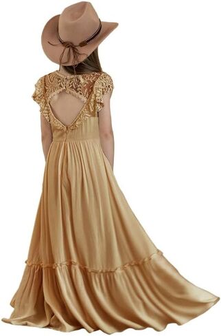 BIBIHOU Girls Toddler Lace Dress Boho Backless A Line Party Flower Girl Dress in Saudi Arabia