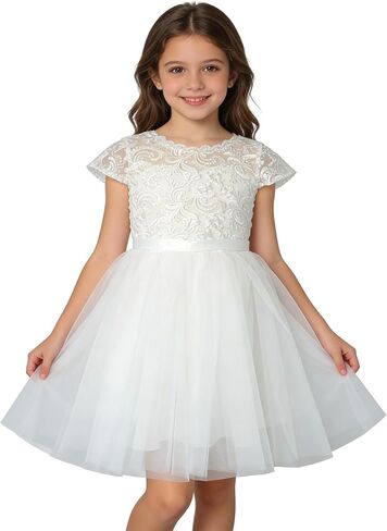 Elegant Flower Girl Dress for Wedding Short Tulle Toddler Little Girls First Communion Dress Kids Formal Pageant Party Gown in Saudi Arabia
