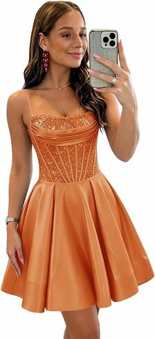 Satin Corset Short Homecoming Dresses for Teens Sparkly Sequin A Line Mini Cocktail Party Dress in Kuwait