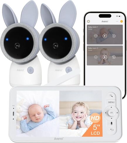ARENTI Upgraded Baby Monitor with 2 Cameras, 4MP 2.4G&5G WiFi Baby Camera Monitor, Infrared Night Vision, Night Light, 2-Way Audio, Cry&Motion Detection, Temp&Humidity Sensor, App Control in Kuwait