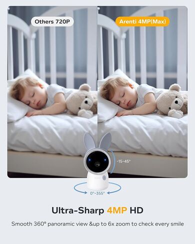 ARENTI Upgraded Baby Monitor with 2 Cameras, 4MP 2.4G&5G WiFi Baby Camera Monitor, Infrared Night Vision, Night Light, 2-Way Audio, Cry&Motion Detection, Temp&Humidity Sensor, App Control in Kuwait