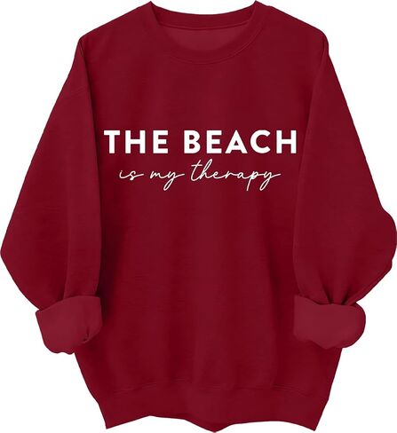 سويت شيرت الشاطئ للسيدات The Beach Is My Therapy سويت شيرت برسومات وأكمام طويلة وقلنسوة in Kuwait