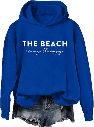 سويت شيرت الشاطئ للسيدات The Beach Is My Therapy سويت شيرت برسومات وأكمام طويلة وقلنسوة in Kuwait
