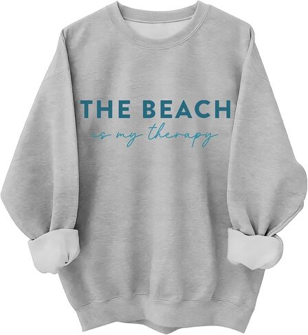 سويت شيرت الشاطئ للسيدات The Beach Is My Therapy سويت شيرت برسومات وأكمام طويلة وقلنسوة in Kuwait
