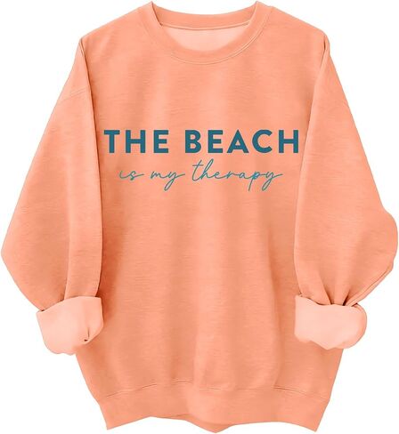 سويت شيرت الشاطئ للسيدات The Beach Is My Therapy سويت شيرت برسومات وأكمام طويلة وقلنسوة in Kuwait