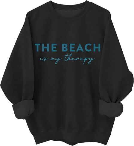 سويت شيرت الشاطئ للسيدات The Beach Is My Therapy سويت شيرت برسومات وأكمام طويلة وقلنسوة in Kuwait