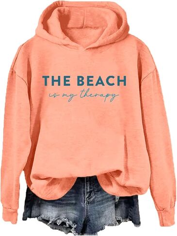 سويت شيرت الشاطئ للسيدات The Beach Is My Therapy سويت شيرت برسومات وأكمام طويلة وقلنسوة in Kuwait