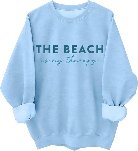 سويت شيرت الشاطئ للسيدات The Beach Is My Therapy سويت شيرت برسومات وأكمام طويلة وقلنسوة in Kuwait