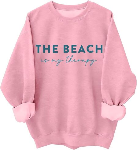 سويت شيرت الشاطئ للسيدات The Beach Is My Therapy سويت شيرت برسومات وأكمام طويلة وقلنسوة in Kuwait