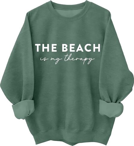 سويت شيرت الشاطئ للسيدات The Beach Is My Therapy سويت شيرت برسومات وأكمام طويلة وقلنسوة in Kuwait