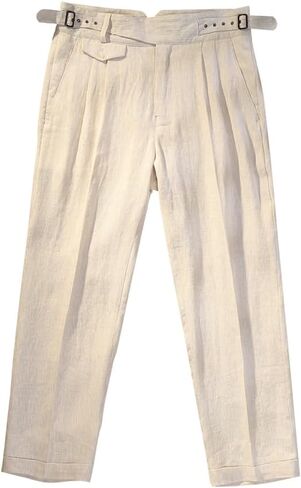 Summer Thin Pure Linen Fabric Gurkha Casual Pants Men's Tapered Slim Nine-Minute Pants Customizable in Saudi Arabia