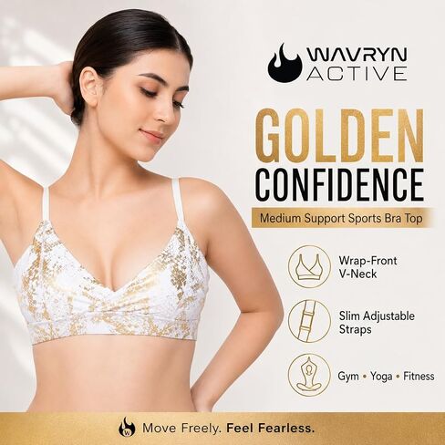 Women's Golden Snake Sports Bra Top Medium Support Cross-Back Workout Bra for Gym, Yoga, Fitness in Kuwait