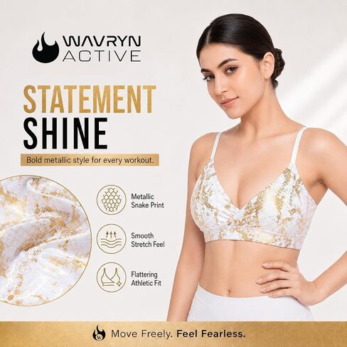 Women's Golden Snake Sports Bra Top Medium Support Cross-Back Workout Bra for Gym, Yoga, Fitness in Kuwait