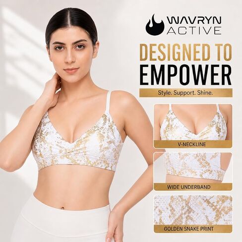 Women's Golden Snake Sports Bra Top Medium Support Cross-Back Workout Bra for Gym, Yoga, Fitness in Kuwait