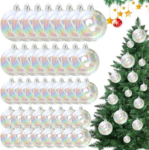 50PCS Iridescent Ornaments Balls 5size Clear Christmas Ornament Balls Christmas Clear Ornament Plastic Ornaments Ball for Xmas Tree Wedding Party Home Decor in Saudi Arabia