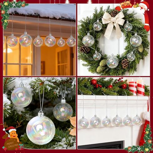 50PCS Iridescent Ornaments Balls 5size Clear Christmas Ornament Balls Christmas Clear Ornament Plastic Ornaments Ball for Xmas Tree Wedding Party Home Decor in Saudi Arabia